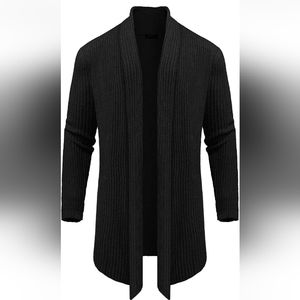 NEW COOFANDY Mens Shawl Collar Drape Cape Long Cardigan Knit Sweater Large